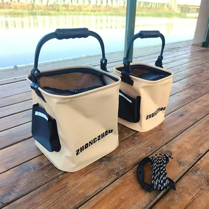 3.7 Gallon Collapsible Fishing Bucket - Live Bait Bucket w/Aerator Pocket | Heavy-duty EVA, 100% leakproof. Built-in aerator pocket & mesh lid. Perfect for live fish, kayak fishing, and camping. - size: 3.7 Gallon (14L)