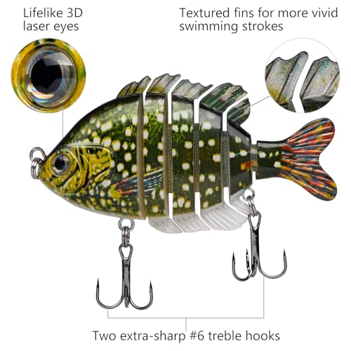 BASSDASH SwimPanfish Multi Jointed Panfish Bluegill Swimbaits Hard Topwater Bass Lures Fishing Lure Crank Saltwater 3.5in/0.85oz - color: Northern Pike