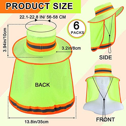 6 Pcs Reflective Safety Hat High Visibility Neck Flap Boonie Hat Wide Brim Work Hats Breathable Bucket Cap for Worker - color: Yellow