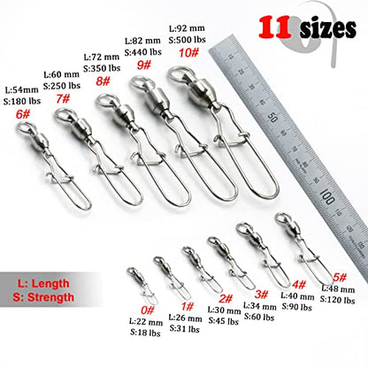 FishTrip Ball Bearing Snap Swivels, Duo Lock Barrel Swivels for Fishing | 30Pcs Stainless Steel Smooth Rotation Speed Clips Swivels Fishing Tackle for Lures Freshwater Saltwater 0#-10# - size: Size2 (45lbs) 30pcs