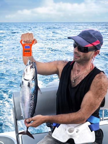 HEETA Fish Scale, 110lb/50kg Digital Portable Hanging Fishing Weight Scale with Backlit LCD Display, Luggage Scale with Hook, Non-Slip Large ABS Handle & 2 AAA Batteries, Fishing Gifts Gear for Men - color: Orange