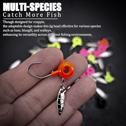 Crappie Jigs with Spinner, 15 Pcs Scent Holder Underspin Crappie Jig Heads for Bass Panfish Walleye Fishing, 1/8oz, 1/16oz - color: 1/16oz - 15 Pcs