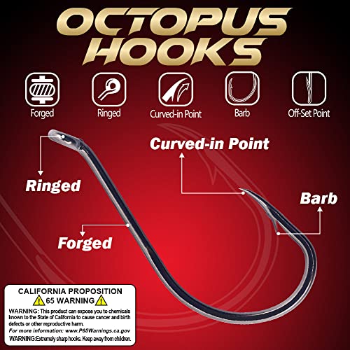 Octopus-Hook-Fishing-Beak-Circle-Hooks-Freshwater-Red-Black-100-50 Pack - color: 2-Black, size: Size:5/0 50-Pack