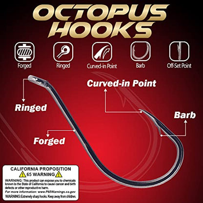 Octopus-Hook-Fishing-Beak-Circle-Hooks-Freshwater-Red-Black-100-50 Pack - color: 2-Black, size: Size:10 100-Pack