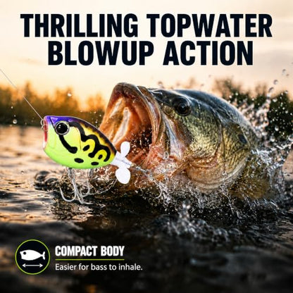 Top Water Lures, Floating Plopper Bait with BKK Hooks – Bass Fishing Lures for Trout, Pike & Other Freshwater & Saltwater Species – Great Fishing Gifts for Men - color: B2-3PCS,2.28in,0.39oz