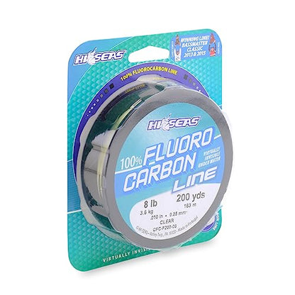 Hi-Seas 100% Fluorocarbon Fishing Line Clear - Strong & Tough Fishing Leader Line, Sinks Faster Than Monofilament Fishing Line. Available in 6lb, 8lb, 10lb, 12lb, 15lb, 20lb, 25lb Test - style: 8 Pound Test, 200 Yard