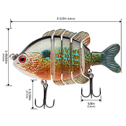 BASSDASH SwimPanfish Multi Jointed Panfish Bluegill Swimbaits Hard Topwater Bass Lures Fishing Lure Crank Saltwater 3.5in/0.85oz,Pack of 4 - color: BPRL