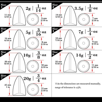 AMYSPORTS Bullet Drop Weights Sinkers Kit Saltwater Removable Fishing Sinkers Tackle Lead Bass Fishing Sinkers Shot Casting Freshwater - size: Size5 (3/8oz.) 50 pcs