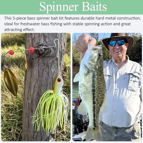 Tripquips Bass Spinner Baits, Spinnerbait Fishing Lures Hard Metal Swimbait for Bass Pike Trout Salmon 5Pcs - color: 5Pcs-0.7oz