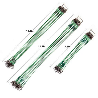 60PCS Fishing Wire Leader, Steel Fishing Leaders with Swivels and Snap, Nylon-Coated Fishing Leader for Connect Fishing Tackle Lures or Hooks, 7.5, 11.7, 12.9 Inch
