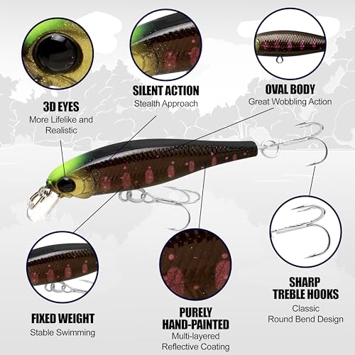 LUCKY CRAFT Pointer 48S, Sinking, Freshwater Lake Bass Fishing Lure, Jerkbait, Silent, Fishing Gear, Fishing Accessories, Fishing Tackle, Rainbow Trout, Brown, Brook, Tiger Perch - color: 871 BGR Amago