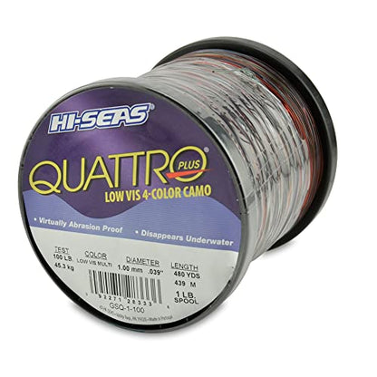 HI-SEAS Quattro Monofilament Fishing Line - Low-vis 4 Color Camo, Strong & Durable Performance Saltwater Main Line - style: 100 Lb Test, 1.00 Mm Dia, 480 Yd