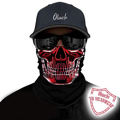 Obacle Neck Gaiter Face Mask Bandana for Dust Wind Sun Protection for Men Women - color: Red Line Skull