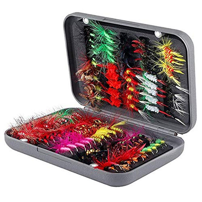 Handmade Fly Fishing Flies Kit Dry Fly Poppers Panfish 50/100pcs | Topwater Fly Fishing Lures Assortment Set Floating Baits for Bass Salmon Trout Bluegill with Free Tackle Box Organizer