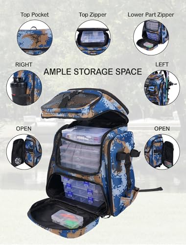 Handor Fishing Tackle Backpack, 50L Capacity, Waterproof Fishing Gear Bag (camouflage blue) - color: Camouflage Blue