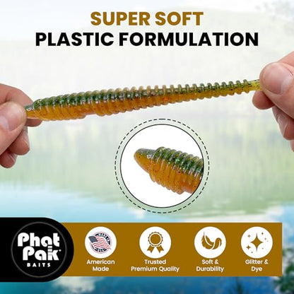Phat Pak Baits - Phat Swimmer Keitech Style Paddletail Swimbait 2.8" 30ct Ribbed Scented Soft Plastic Bass Fishing Lure - color: Clear Water Green Money Minnow