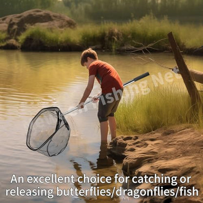 Neween Fishing Net, Foldable Collapsible Telescopic Fish Landing Net, Durable Nylon Material Mesh Landing Net for Easy Catching or Releasing for Trout - style: 61" Full Extended (Telescopic Pole)