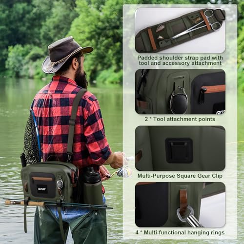 Goture Waterproof Fishing Waist Pack,IPX8 840D TPU Large Tackle Bag with Rod Holder,Airtight Zipper Closure,Detachable Water Bottle Holder, 10L Fly Fishing Bag with Adjustable Strap,Sling Fanny Pack - color: B3:10L Waterproof Tackle Bag