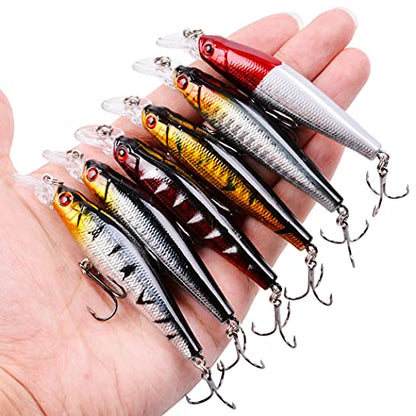 Aorace Fishing Lures Kit Mixed Including Minnow Popper Crank Baits with Hooks for Saltwater Freshwater Trout Bass Salmon Fishing - color: Item-E 56pcs