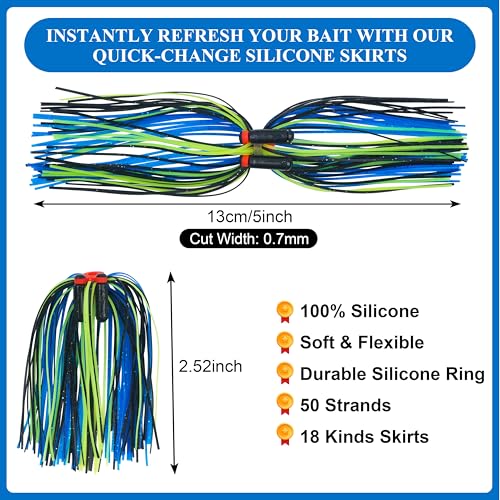 OROOTL Silicone Jig Skirts Spinnerbait Skirt Replacement Bass Fishing Lures for DIY Spinner Baits Buzzbaits Squid Jig Accessories - color: D-Skirts-18pcs
