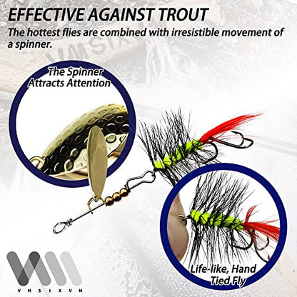 Trout Lures Fishing Spinnerbaits, Rooster Bait Tail Hard Metal Brass Spinner Baits Trout Fishing Lures for Bass Salmon Pike Freshwater Saltwater - color: A1-N03-6pcs-1/16oz