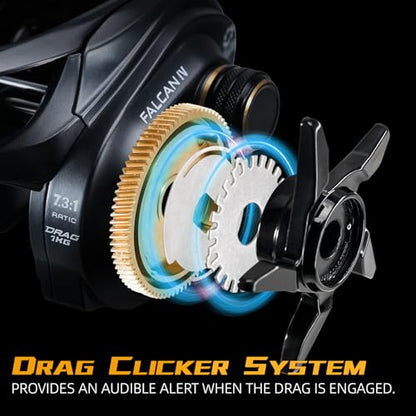 SeaKnight FALCAN IV Baitcasting Reel - 6.2oz Ultralight, 15.4LB Carbon Drag, 10+1 BB, 7.3:1/8.1:1 High Speed Gear Ratio, Right/Left Hand Retrieve - for Bass, Inshore & Freshwater Fishing - color: 7.3 Left Hand+Shallow Spool