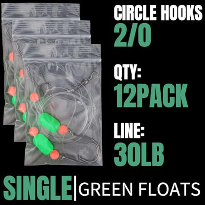 JellyArch 12 Pcs Pompano Rigs for Surf Fishing Offshore Surf Fishing Rigs Saltwater Gear Tackle with 2/0 Circle Hooks Double Circle Swivels Duo Lock Snaps - color: Green