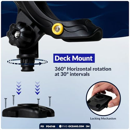 Five Oceans Fishing Rod Holder for Boat with Deck Mount Base, Black, High-Impact Nylon for Boats & Kayaks, Multiple Sizes - style: Large Rod Holder + Sliding-lock Base