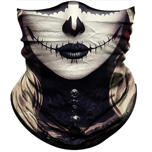 Obacle Skull Face Mask for Women Dust Wind Sun Protection Rave Festival Riding - color: Women White Face Black Lip Nose