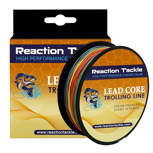Reaction Tackle Lead Core Trolling Line - Color Changing Metered Braided Line for Trolling, Fast Sinking Depth Control for Walleye Trout and Salmon - size: 18 Lb (100 Yards)