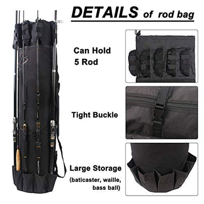 Multifunction Fishing Pole Bag - Waterproof Rod Reel Bag Carrier Case, Durable Canvas Tackle Large Storage Gift for Men Travel, Black - color: Black