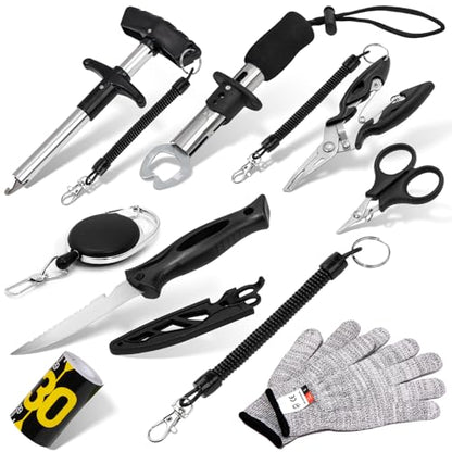 13-in-1 Fishing Multi-Tool Kit with Pliers, Fillet Knife, Lip Gripper, Scissor, Hook Remover - Fly, Ice, Saltwater & Freshwater Fishing for Serious Angler