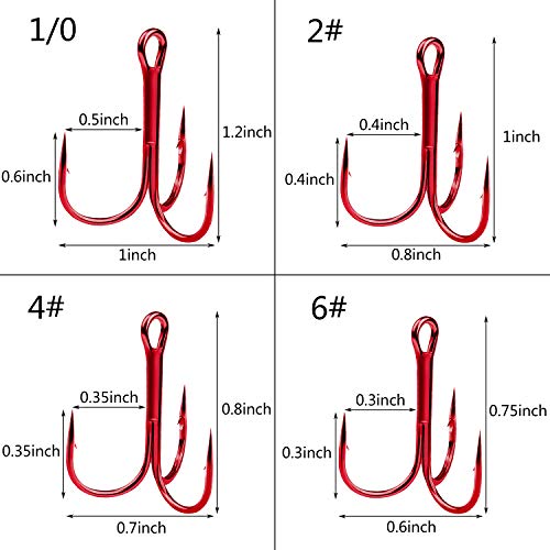 Shaddock Fishing 10-100Pcs Big Size Sharp Treble Hooks O'Shaughnessy Sharpened Treble Fishing Hooks High Carbon Steel Fish Treble Hook Size 10-10/0 - color: Red, size: 100PCS #10