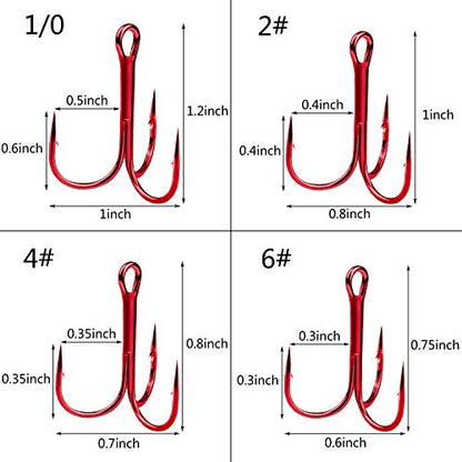 Shaddock Fishing 10-100Pcs Big Size Sharp Treble Hooks O'Shaughnessy Sharpened Treble Fishing Hooks High Carbon Steel Fish Treble Hook Size 10-10/0 - color: Red, size: 100PCS #10