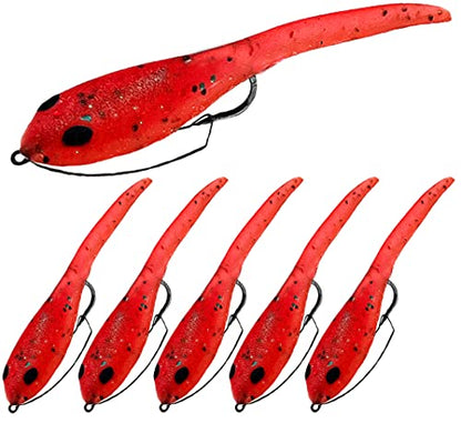 DELONG LURES 3" Weedless Tadpole Fishing Lures for Bass, Crappie, Bluegill, Perch, and Trout, Slow Sinking Life Like Fishing Baits Scented Pre Rigged Fishing Gear - color: Red Bug
