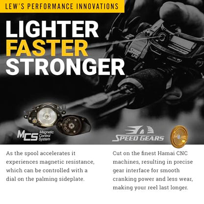 Lew’s American Hero Camo Baitcast Reel and Fishing Rod Combo, IM7 Graphite Rod, 5+1 Bearings, 7.5:1 Gear Ratio, One-Piece Graphite Frame, Camo/Black