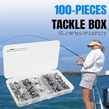 Fishing Sinker Weights Kit,100pcs Various Bass Casting Weight Removable Split Drop Shot Sinkers Pyramid Sinkers Disc Weights Catfish for Saltwater Freshwater Fishing