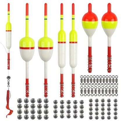 Fishing Bobber Floats Kit 96pcs Slip Bobbers Rig Kit Spring Oval Stick Fishing Floats and Bobbers Fishing Swivels Split Shot Weights for Crappie Catfish Trout Bass Fishing