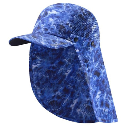BASSDASH UPF 50+ Foldable Fishing Hat Baseball Cap with Removable Neck Flap Portable for Men Women Golf Hiking - color: Blue Camo With Unfoldable Brim