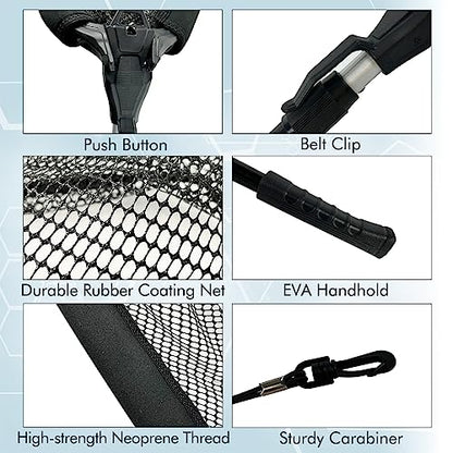 Black Paw Floating Fishing Net Foldable Telescopic Fish Landing Net with Built in Length Scale Rubber Coated for Kayak, Fly, Trout - color: C2:16" Hoop Size Black (Telescopic Pole)