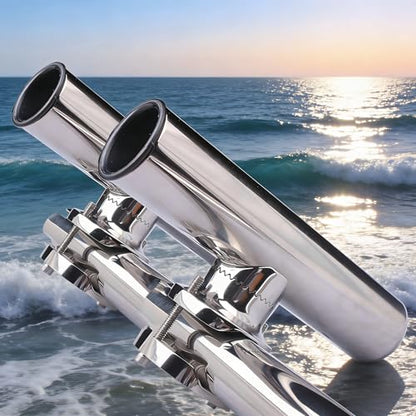 2PCS Tournament Style Fishing Rod Holders, Stainless Steel Fishing Rod Holder Clamp-on 1 1/4" to 2" Rails for Boat, Side Mount Rod Holder for Marine Yacht Boat Truck RV
