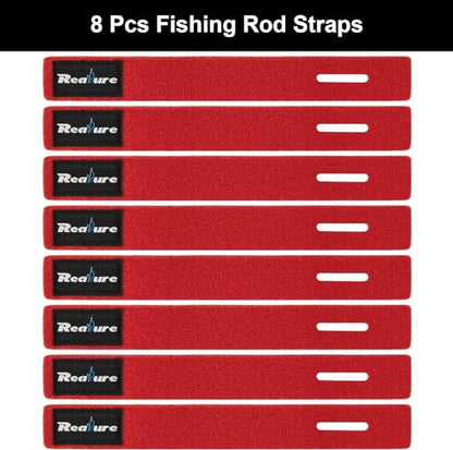 Realure 8 Pcs Fishing Rod Straps Adjustable Neoprene Ties Elastic Fishing Rod Tackle Belt Ties Casting Rod Straps for Fixed Casting Rods & Spinning Rods & Fly Rods Wrap Protectors - color: Red