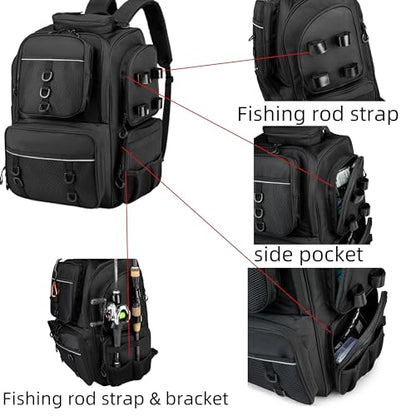 WANOON Fishing Backpack,Tackle Bag,with Tackle Boxes. Large Fishing Bag, Strong Materials - color: Black, size: 42L-With Tackle Boxes