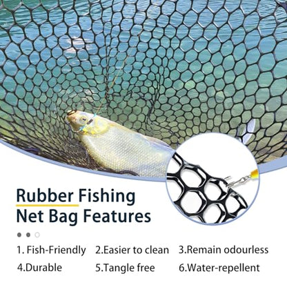 Telescoping Rubber Fishing Net with Handle 64"/46“ Long Silicone Large Fish Landing Net Kayak/Fishpond/Saltwater Extendable Fishing Gear Accessories - color: Black:3-section pole|length:63.7"