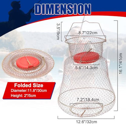 NYXOVA 2 Pack Floatable Galvanized Steel Wire Fish Basket, Portable Fishing Basket Fishing Net Cage, Durable Collapsible Fishing Net, Easy to Use