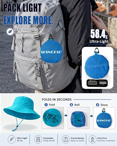 Water-Resistant Sun UPF 50+ Bucket Hat Protection Packable Brimmed Boonie for Women Men Summer Lightweight Hiking Outdoor Cap - color: Aqua Blue