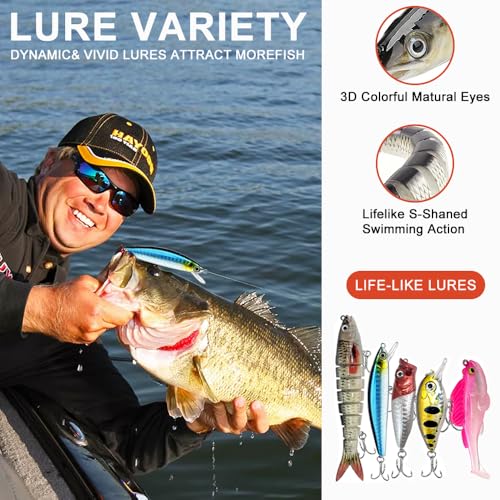 193PCS Fishing Lures Kit with Tackle Box, Freshwater Saltwater Bass Lures Set – Hard Baits, Soft Plastic Worms, Crankbaits, Spinner Baits, Frog Lures, Fishing Hooks & Accessories