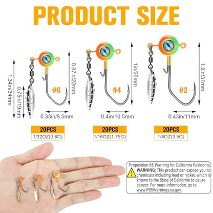 Dovesun Crappie Jig Heads for Fishing Underspin Jig Heads for Crappie Walleye Bluegill Ice Fishing 20pcs/25pcs 1/32oz, 1/16oz, 1/8oz - color: 1/16oz*25pcs