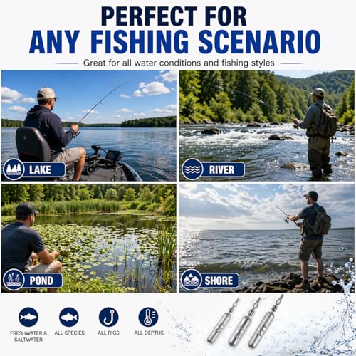 SANWEAL Drop Shot Weights Fishing Sinkers, 36/60pcs Skinny Pencil Sinkers with Barrel Swivels, Lead Fishing Weights Assorted 1/8oz 3/16oz 1/4oz 3/8oz 1/2oz for Bass Fishing, Freshwater Saltwater - size: 36 pcs / 3 Sizes
