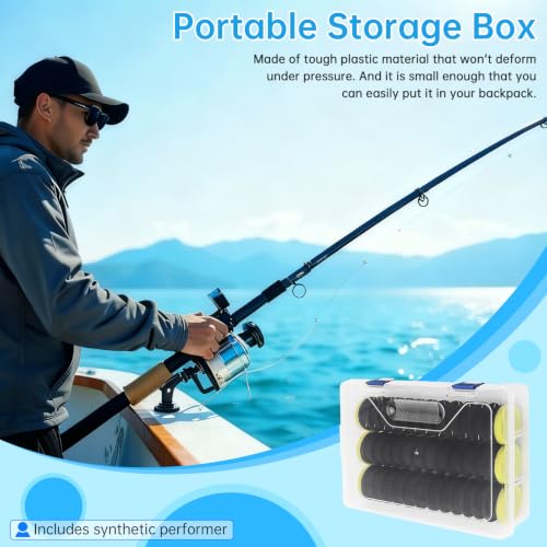 Conskyee 3 PCS Fishing Line Spool Storage Organizer - 12 Slots Each, Tangle-Free Line Winder with Storage Box, Length 20 cm for Fishing Lines, Hooks & Small Gear